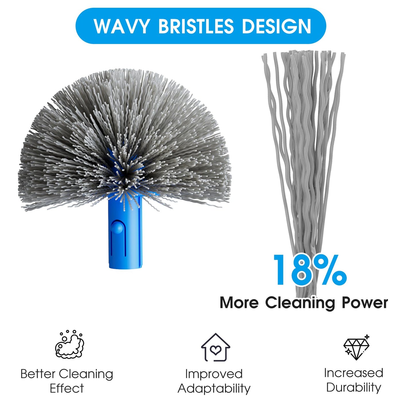 TidyMister Pool Cleaning Kit Full Set - 17.5'' Self-Repair Pool Nylon Net Ultra Fine Mesh & 17.5'' Detachable Round End Pool Brush & 10 Ft Pool Pole with Hook, for Above Ground In-ground Pools, Spas