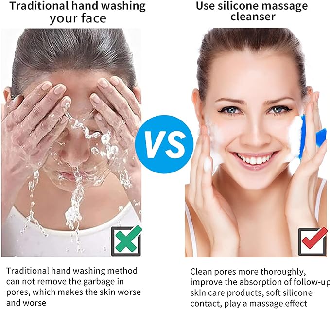 Silicone Face Scrubber for Men Facial Cleansing Brush Silicone Face Wash Brush Manual Waterproof Cleansing Skin Care Face Brushes for Cleansing and Exfoliating (Blue)