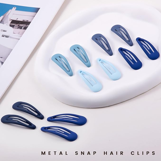 Small Hair Barrettes For Women No Slip Metal Snap Clips For Thin And Fine Hair,Matte Multiple Blue,20 PCS,1.97 x 0.5 Inch.