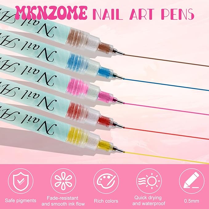 12 Color Nail Art Pens Set, 0.5 MM Nail Polish Pens Dotting Drawing Painting Point Liner Painted Pen Kit, Waterproof and Quick-drying Nail for DIY Nails Art Design Manicure Tools