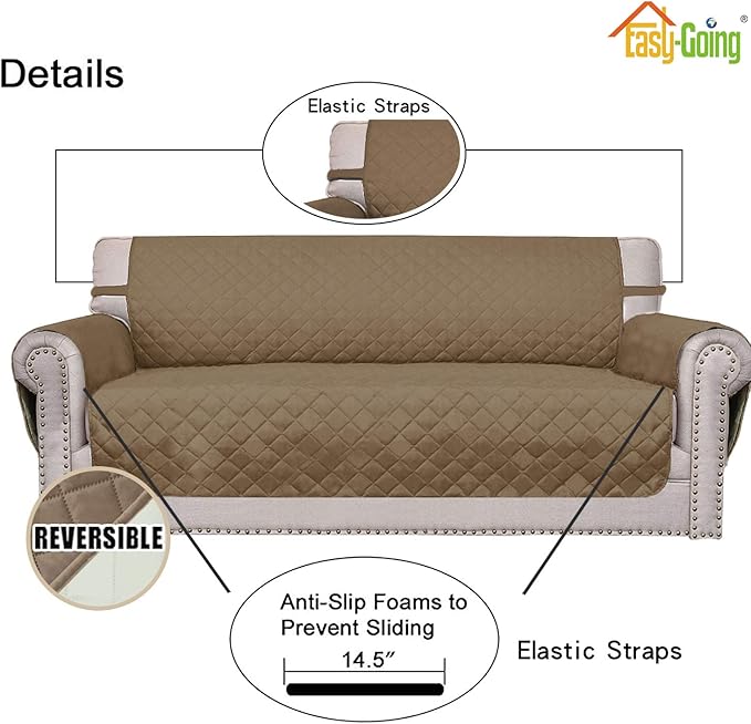 Easy-Going Chair Sofa Slipcover Reversible Sofa Cover Water Resistant Couch Cover Furniture Protector Cover with Elastic Straps for Pets Kids Children Dog Cat (Chair, Camel/Ivory)