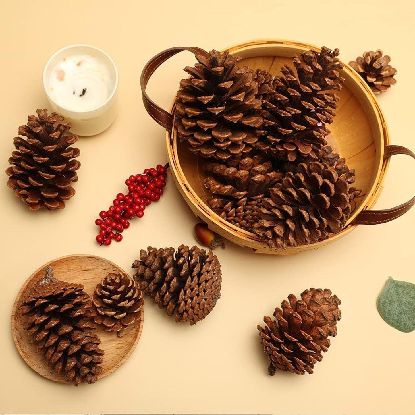 JOHOUSE 3.5-5Inch Natural Pine Cones Crafts, Natural Pinecone Ornaments Vase Fillers for Autumn and Winter Christmas Decorations