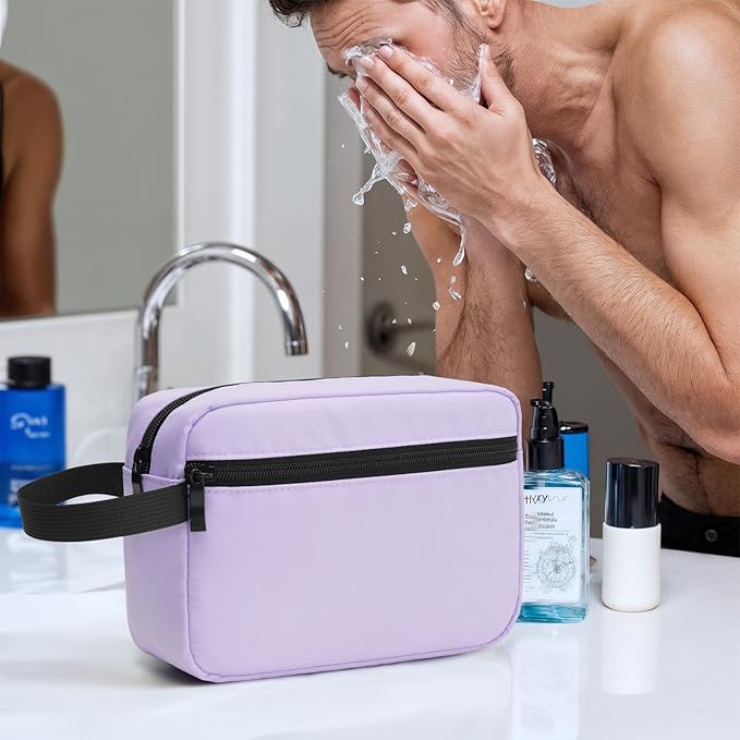Travel Hanging Toiletry Bag with Carry Handle - Water-Resistant Small Cosmetic Organizer for Men & Women, Makeup, Shaving Kit, Gym & Travel Essentials (Lavender)