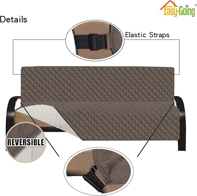 Easy-Going Futon Slipcover - Reversible Sofa Cover, Armless, Water Resistant - Protects Against Pets & Kids (Taupe/Ivory)