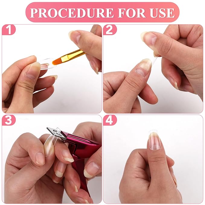 False Nail Clippers with Magnets Stainless Steel Nail Cutter for Acrylic Nail Nail Clippers with 15Pcs Small Magnets for Home Salon Nail Art (Pink)