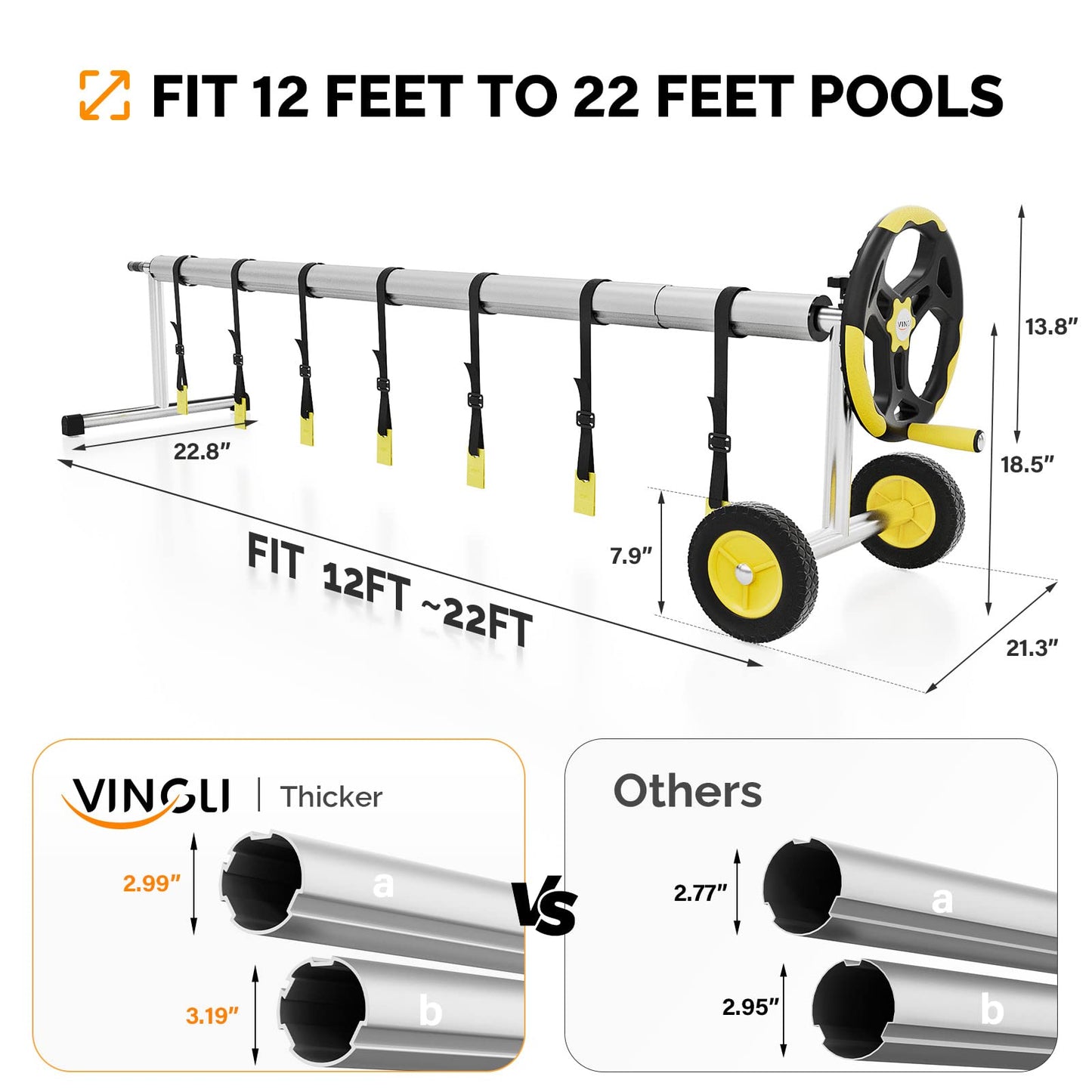 VINGLI Pool Cover Reel Set Pool Solar Cover Reel for Inground Swimming Pool, Aluminum Solar Swimming Inground Cover Blanket Reel (Upgrade) (21 Feet)