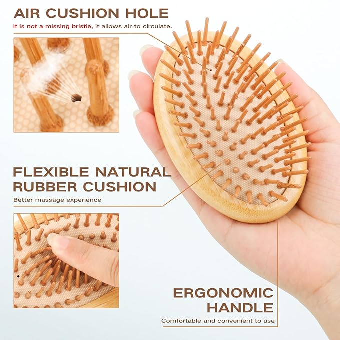 Bamboo Brush for Hair Growth(No Handle Design) Combetter, Natural Wood Brush, Mini Hair Scalp Massager Bamboo Bristles Detangling Hairbrush for Women, Men &Kids