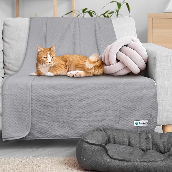 PetAmi Waterproof Dog Blanket, Leakproof Puppy Blanket for Small Medium Dogs, Furniture Sofa Couch Cover Protector, Fleece Pet Throw Indoor Cat Kitten, Reversible Washable Soft Plush, 24x32 Light Gray