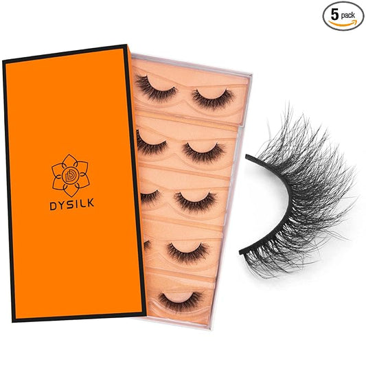 DYSILK Wispy Lashes False Eyelashes - Mink Lashes 5 Pairs 6D Faux Eyelash Extension False Eyelashes Mink Lash Natural Look Fake Eyelash Reusable Strip Lash Kit | Wispy-10-15mm