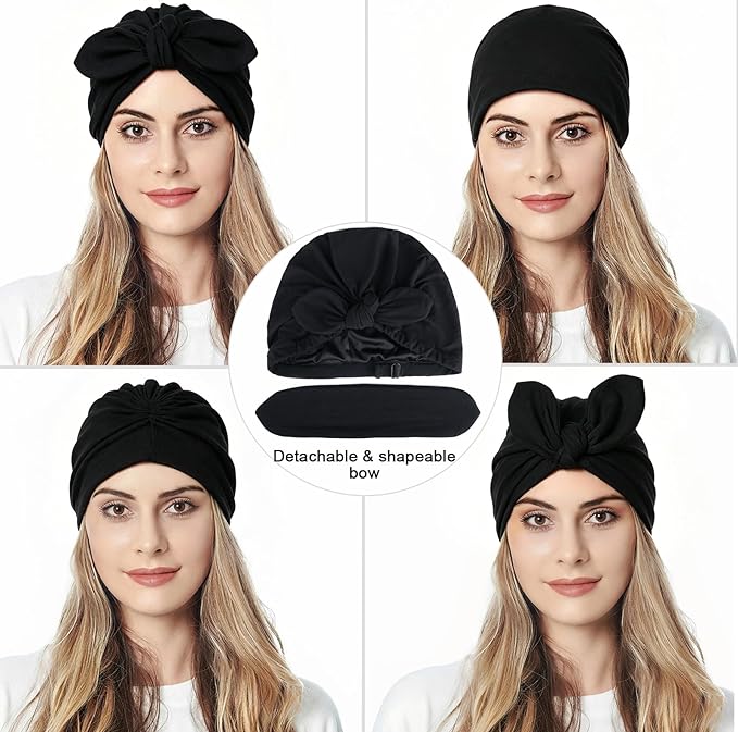 Ababalaya Satin Lined Beanies for Women Chemo Headwear Silky Lined Cotton Sleeping Cap