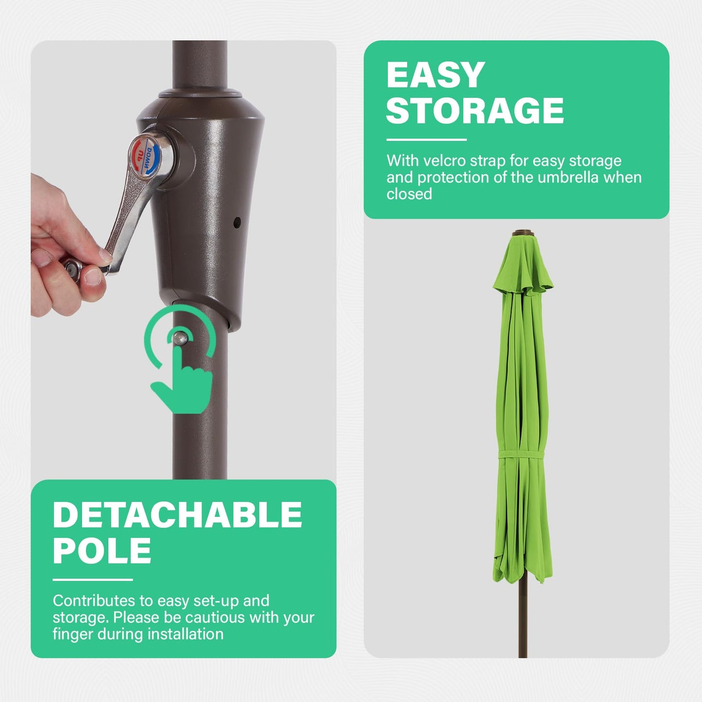 JEAREY 9ft Half Umbrella Outdoor Patio Umbrella Market Umbrellas with Crank, 1/2 Round Wall Umbrella 5 Sturdy Ribs UV Protection for Pool Garden Balcony Deck, Grass Green