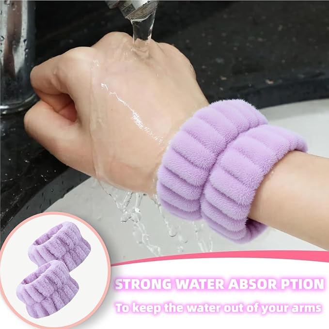 2 Pairs Wrist Washband for Women Washing Face, Wrist Spa Washband Absorbent Wristbands, Prevent Liquids from Spilling Down Your Arms