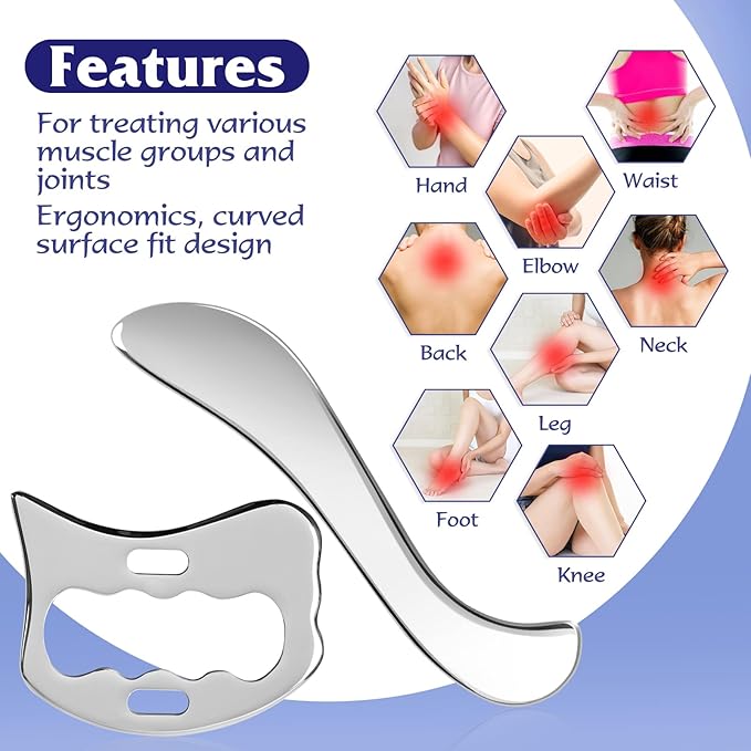 Guasha Massage Tool, Grade Stainless Steel Scraping Tool for Soft Tissue Upgrade Physical Therapy Stuff,Used for Back, Legs, Arms,Neck,Shoulder, Gua sha Tool…（S+Square Shaped）