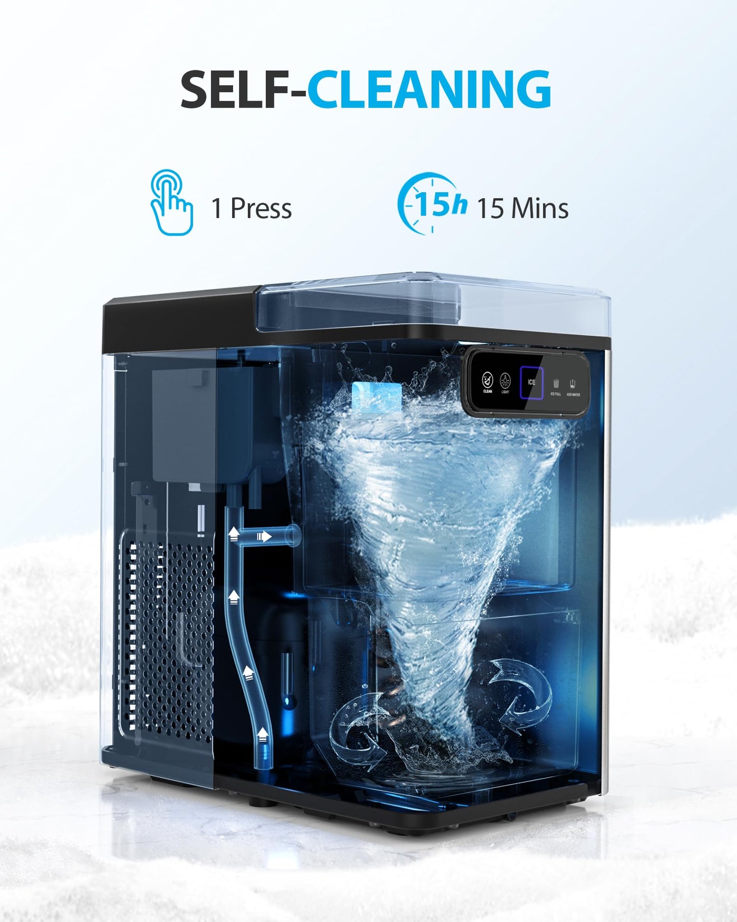 Aeitto Nugget Ice Maker Countertop, Pellet Ice Machine Soft Chewable Ice 40lbs/Day, One-Click Operation, Auto Self-Cleaning Crushed Ice Makers Stainless with Scoop for Home/Kitchen/Office (Black)