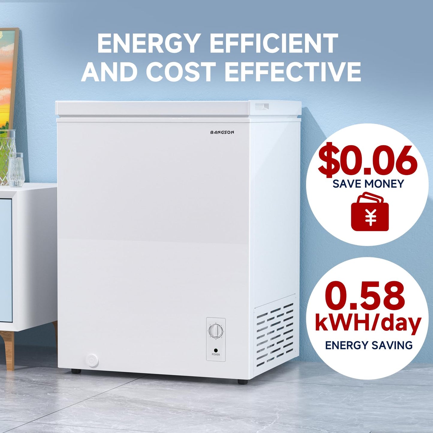 BANGSON Chest Freezer, Deep Freezer 5.0 Cu. Ft with Removable Basket, Adjustable Thermostat Mini Freezer, Ideal for Apartment/Kitchen/Office