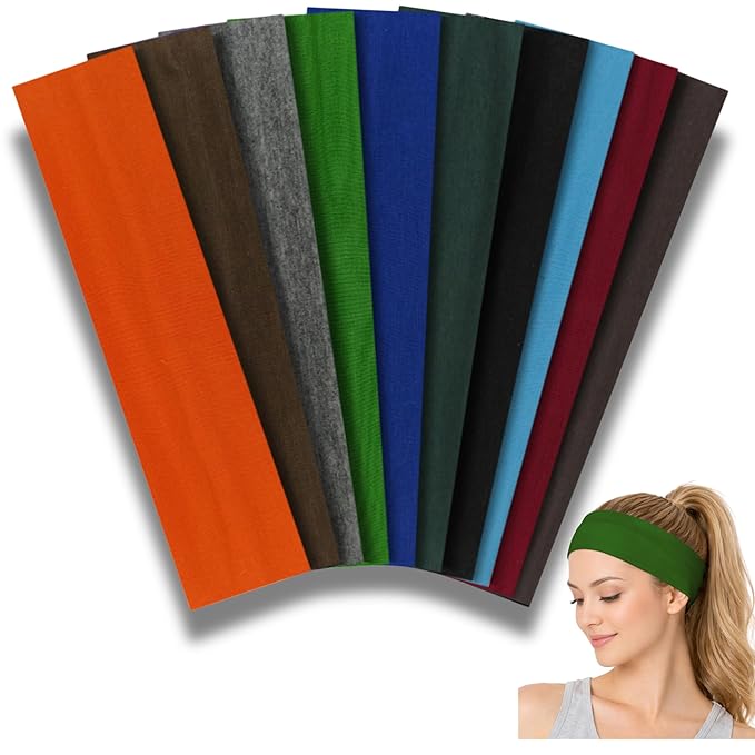 Styla Hair Headbands for Women Stretch Fashion Head Bands 10 Pack Non-Slip Head Wraps Great for Spa, Sports, Yoga, Pilates, Running, Gym Headband, Workouts (Dark)