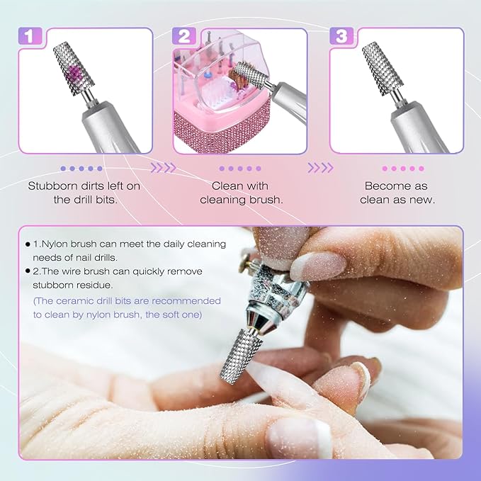 2 in 1 Nail Drill Bits Holder: 30 Holes Nail Bits Organizer Case with Cleaner Brush, Dustproof Efile Nail Tech Bits Storage Container Box Manicure Tools Accessories Display for Salon Home(Only Box)