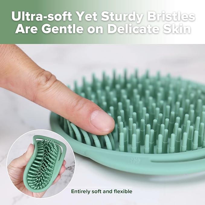 haakaa Silicone Shampoo Brush - Cradle Cap Brush Comb - Baby Hair Scrubber - Baby Bath Essentials - 1pk-Pea Green