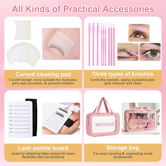 VISCOO Upgraded Eyelash Extension Kit for Beginners, Lash Extension Kit with Mannequin Head, Eye Model with Replacement False Lashes,Lash Starter Kit with Fan,Extension Glue and Remover for Training
