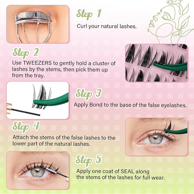 KEYYOU Fairy Lash Clusters 144Pcs D Curl Manga Lash Extension Eyelash Extension Wispy Natural Invisible Band Lash with Waterproof DIY Lash Extension at Home(Fairy-D-10-14MIX)