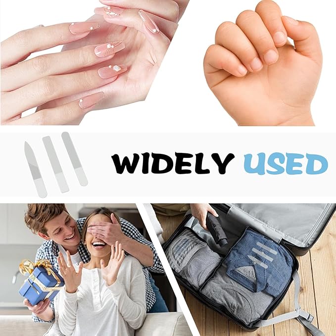 3 Pcs Glass Nail File Set, Crystal Fingernail Buffer and Polisher for Natural Nails Professional Manicure Care Tools Kit, for Home Salon Daily Use by Women Men and Adults