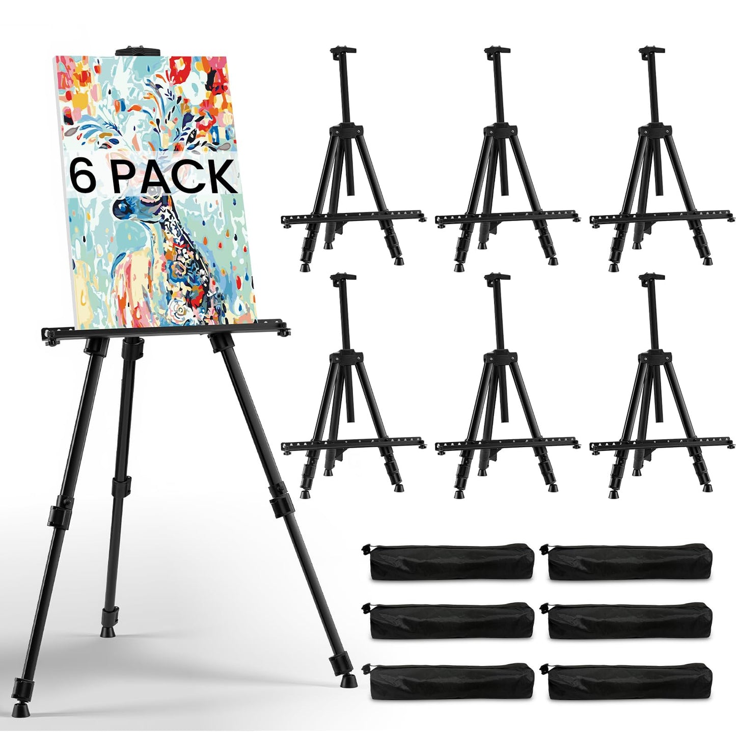 Art Easel for Painting and Display – 6pcs Adjustable Floor 66 Inch Folding Aluminum Easel Stand for Sign - Table Top Canvas Stand - Portable Drawing Paint Heavy Duty for Artist Adults Holder or Teen