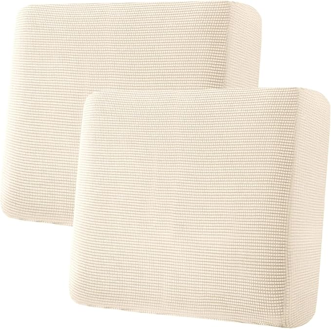 H.VERSAILTEX Super Stretch Individual Seat Cushion Covers Sofa Covers Couch Covers Slipcover Sets Thick Jacquard Textured Twill Fabric (2 Piece Large Sofa Cushion Covers, Cream)