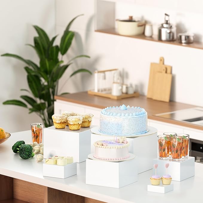6 Pcs White Acrylic Boxes for Display as Buffet Risers and Stands, Food Risers for Party, Table, Stands, including 8", 7", 6", 5", 4", 3" (Small, 6Pcs, White)
