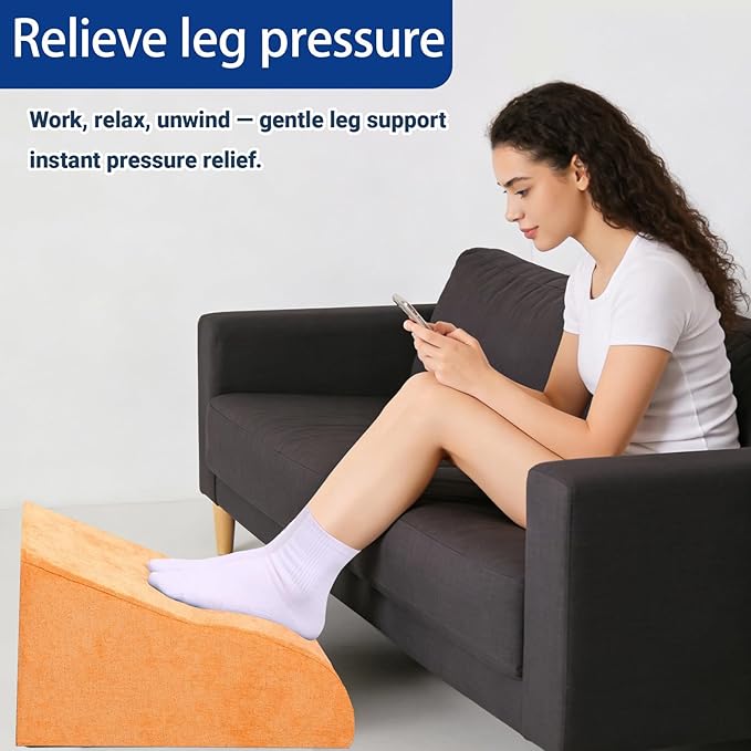 Foot Rest for Under Desk at Work, Ergonomic Under Desk Footrest with Washable Cover for Office, Home & Gaming Leg Elevation Pillow Orange