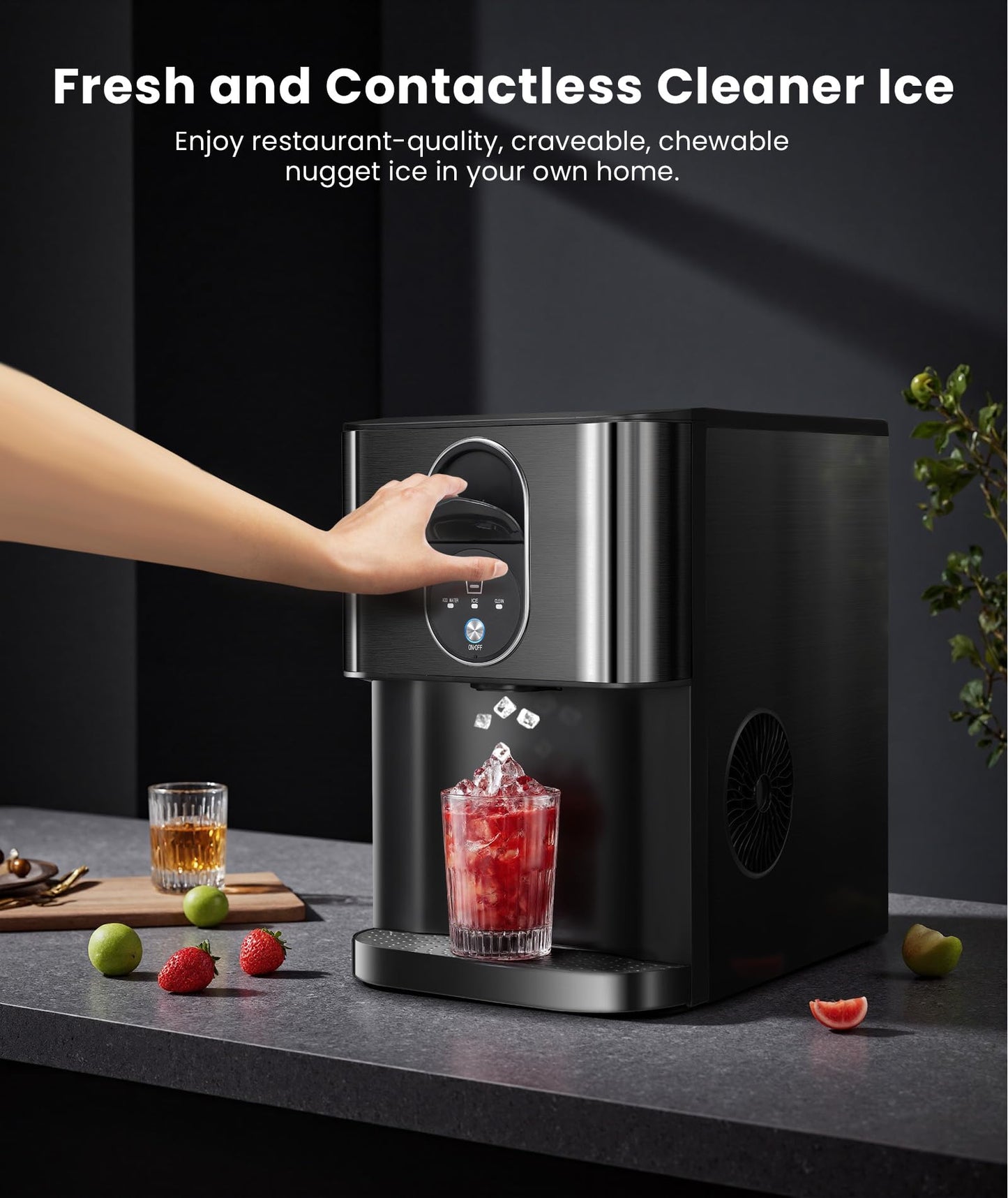 Cowsar Nugget Ice Maker Countertop, 44lbs/24H Soft Chewable Pellet Ice Machine with Dispenser, Self-Cleaning, 2.4L Removable Water Tank, One-Click Operation, Ideal for Home/Kitchen/Bar/Office, Black