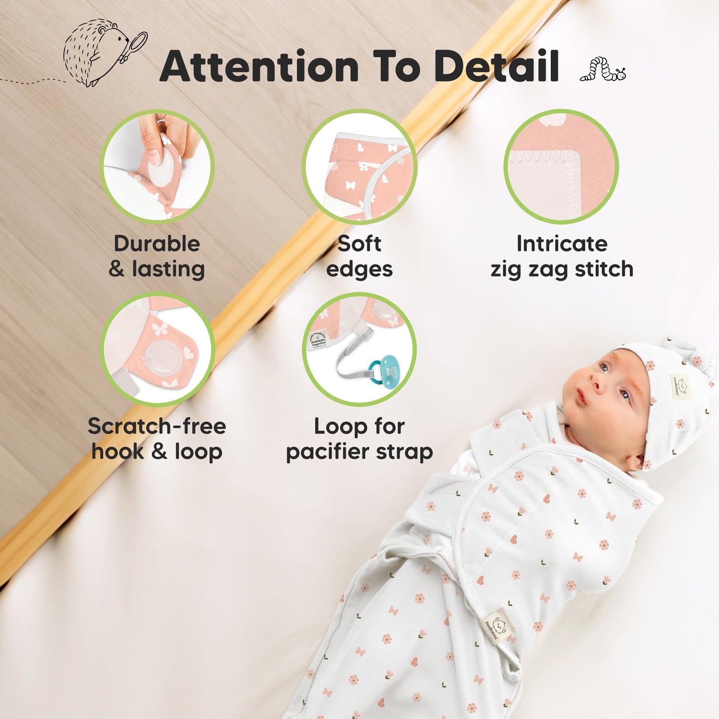 KeaBabies 3-Pack Swaddles for Newborns, Girls, Boys with Hats - Organic Soft Baby Sleep Sacks, Breathable Baby Swaddle 3-6 Months Beanies Set, Premie Infant Sleep Sack 0-3 Months (Butterflies)