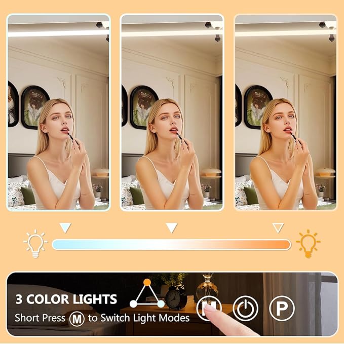 40" x 30" Vanity Mirror with Lights, Led Makeup Mirror, Lighted Makeup Mirror with 3 Color Dimmable Lights, Smart Touch Screen Control, Aluminum Metal Frame,USB Charging Port