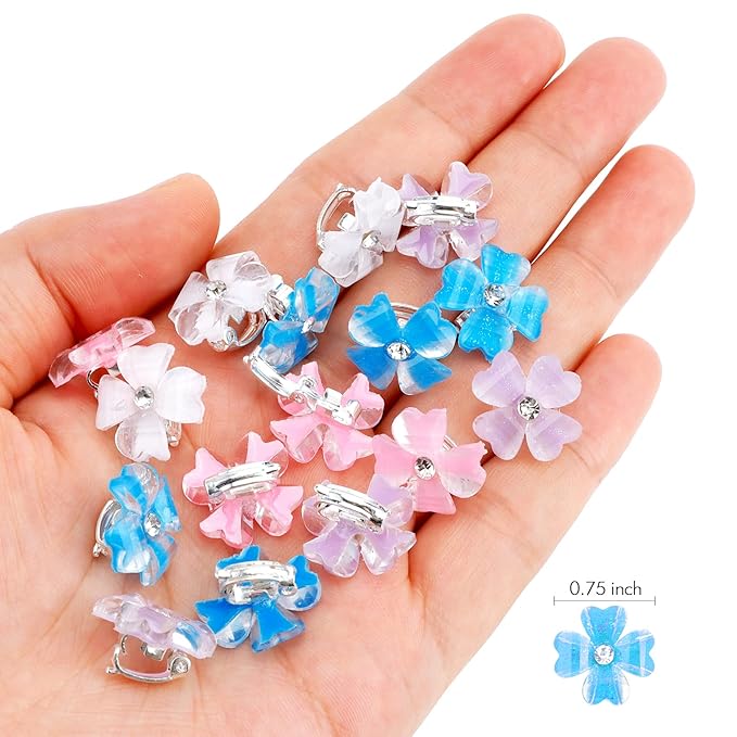 YISSION 20Pcs Mini Flower Hair Clips with Rhinestone Cute Hair Pins Decorative Hair Clips Wedding Hair Barrettes Bridal Hair Accessories for Girls Women 4 Colors