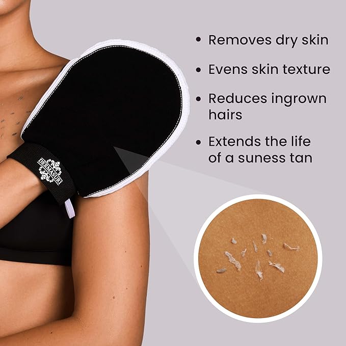 Dermasuri - Deep Exfoliating Glove - Korean Exfoliating Mitt & Body Scrubber - Keratosis Pilaris Treatment Scrub - Self Tanner Mitt & Ingrown Hair Exfoliator - Shower Gloves for Women & Men - XL