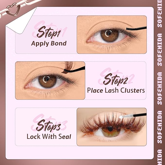 SOFENIDA Brown Lash Clusters Dark Brown 80D Individual Cluster Lashes 10-18mm Volume Eyelash Extension Cluster Eyelash Extensions 3D Thick Lash Clusters Wispy Lashes Clusters(Brown 80D-10-18MIX)