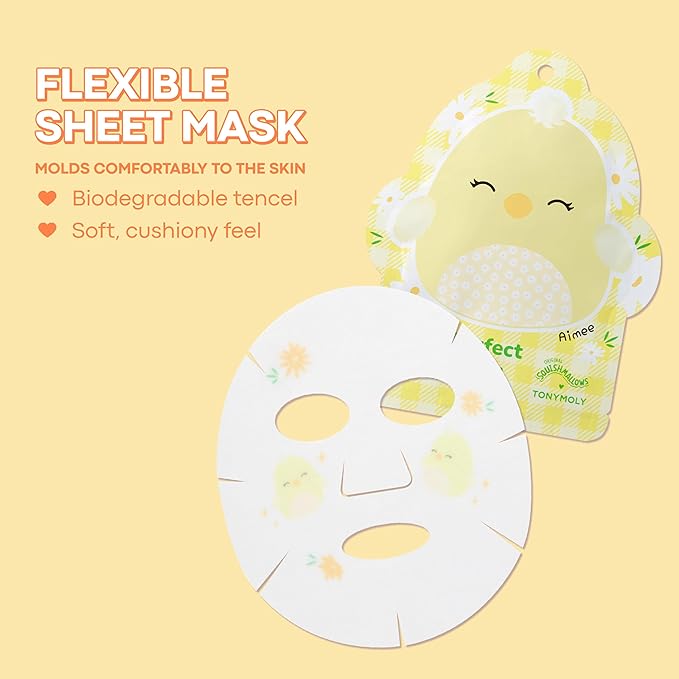 TONYMOLY x Squishmallows Aimee Easter Sheet Mask – Vitamin C & Lemon Brightening Facial Mask for Dull Skin, Hydrating K-Beauty Treatment, Easter Basket Stuffer for Teens, Girls & Spring Self-Care