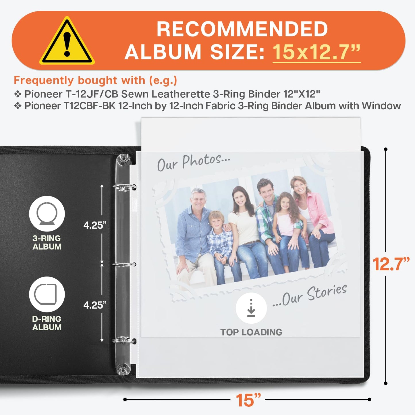 Dunwell Scrapbook Refill Pages 12x12, 50 Pack Super Heavyweight Sheet Protectors, Fits Standard 3 Ring 12x12 Scrapbooking Binders Like Pioneer and We R Memory Keepers, Paper Inserts Not Included