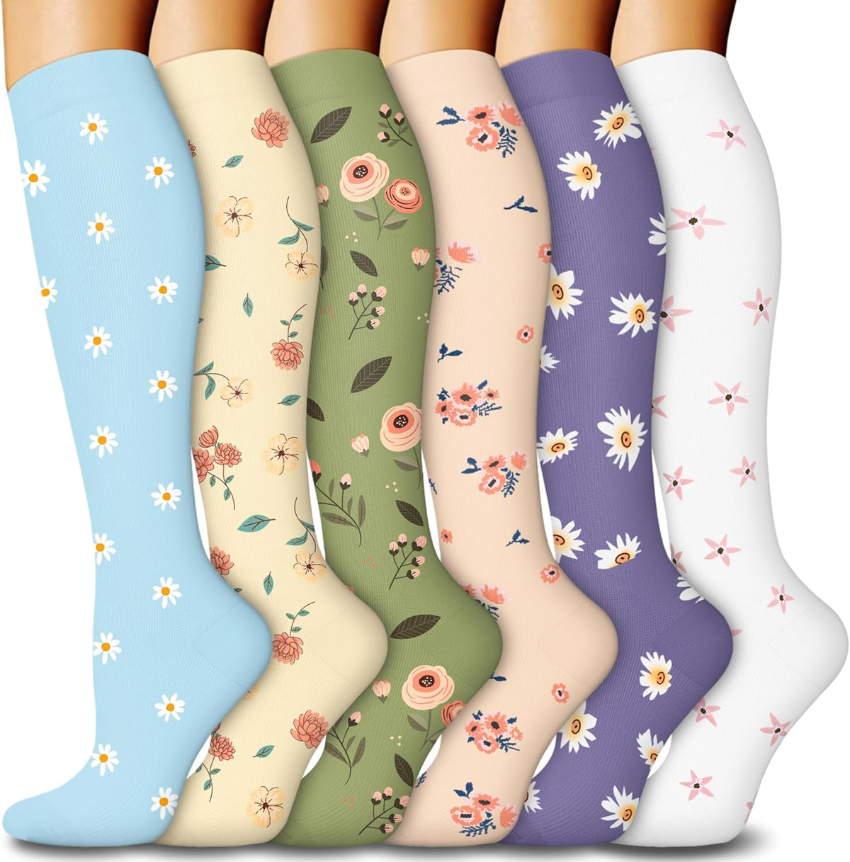 FuelMeFoot 6 Pairs Compression Socks for Women & Men 15-20mmHg Graduated Support Knee High Socks for Nurses, Travel, Athletic