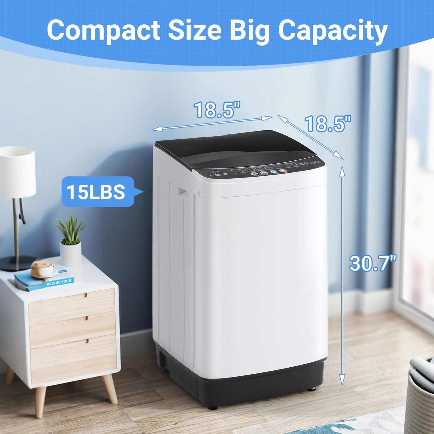 Erivess 15lbs Portable Washing Machine, 1.9 Cu.Ft Full Automatic Washer and Dryer Combo with 8 Wash Programs, Compact Laundry Washer for Apartment, Dorm, RV, Small Spaces, Lavadora