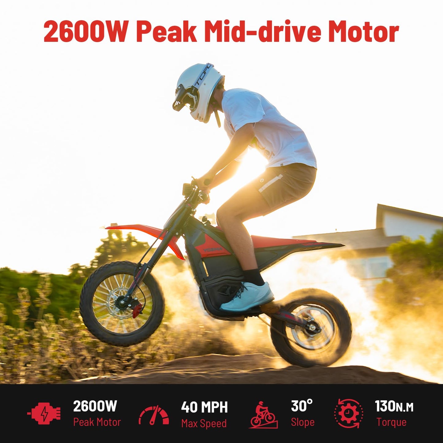 Yozma IN10 Electric Dirt Bike, 2600W 40MPH Electric-Motorcycle with 48V/23AH Battery Ebike, Full Hydraulic Brakes and Suspensions Mountain Off-Road E Dirt Bike, for Teens & Adults