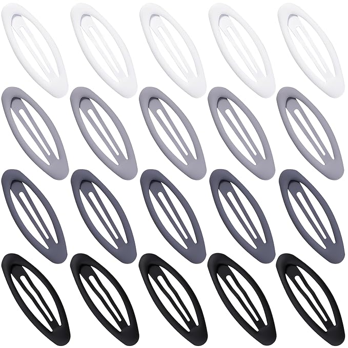 20PCS Oval Metal Snap Clips for Women No Slip Small Barrettes for Thin Fine Hair,Matte Black Gray White