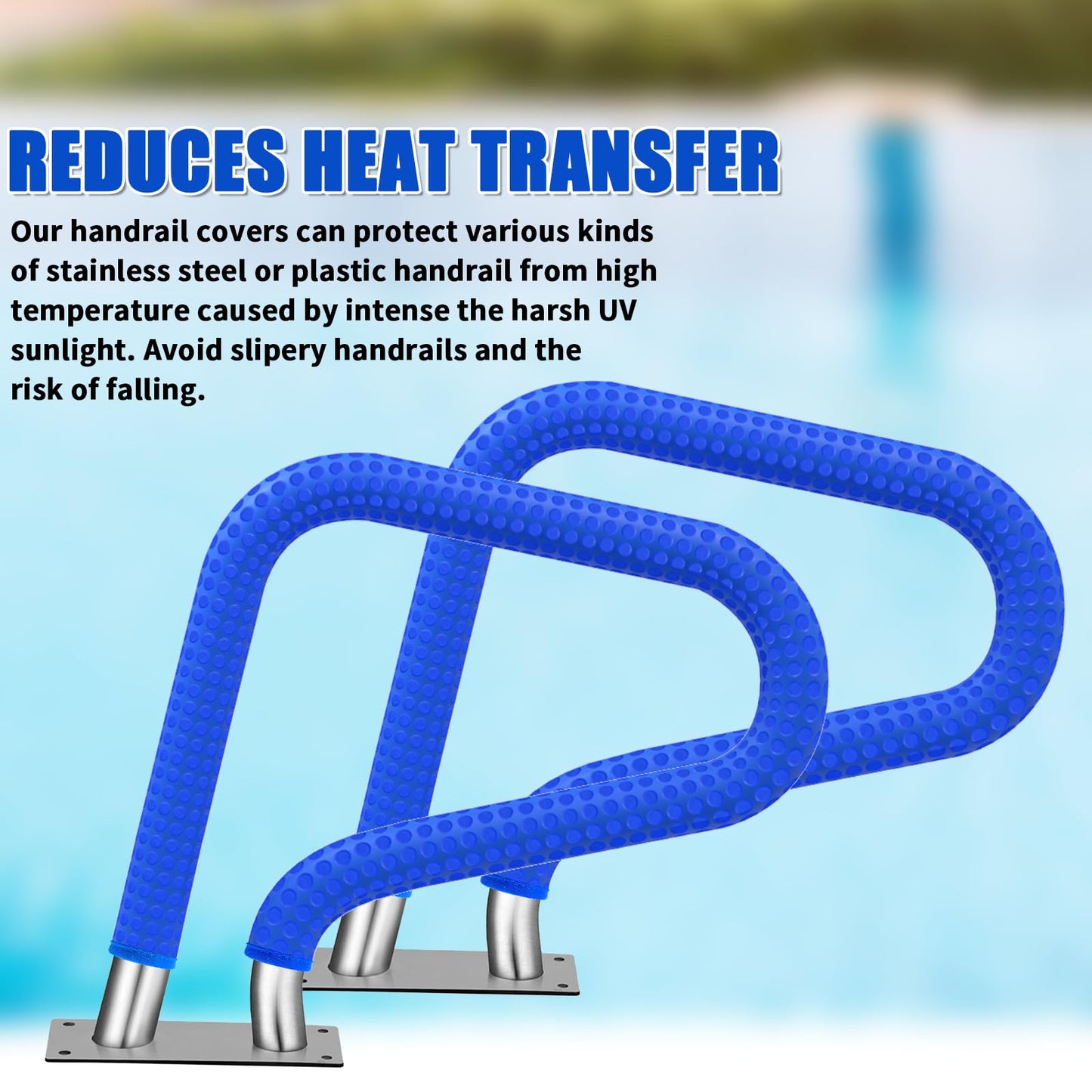 Pool Handrail Covers with Zippers 4 6 8 10 Ft Inground Swimming Pools Hand Rail Cover, Anti-Slip Cool Touch Heat Resistant, Blue, Non Slip Swim Pool Railing Ladder Stair Handle Grip (6 Feet 2 Pcs)