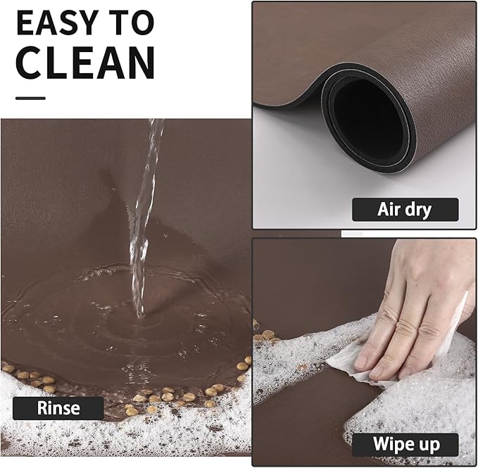 Dog Food Mat - Absorbent Cat Mat for Food and Water, No Stains Pet Feeding Bowl Mat, Easy to Clean Pet Placemats, Quick Dry Dog Water Dispenser Mat for Messy Drinkers | Paw Brown 18"x34"