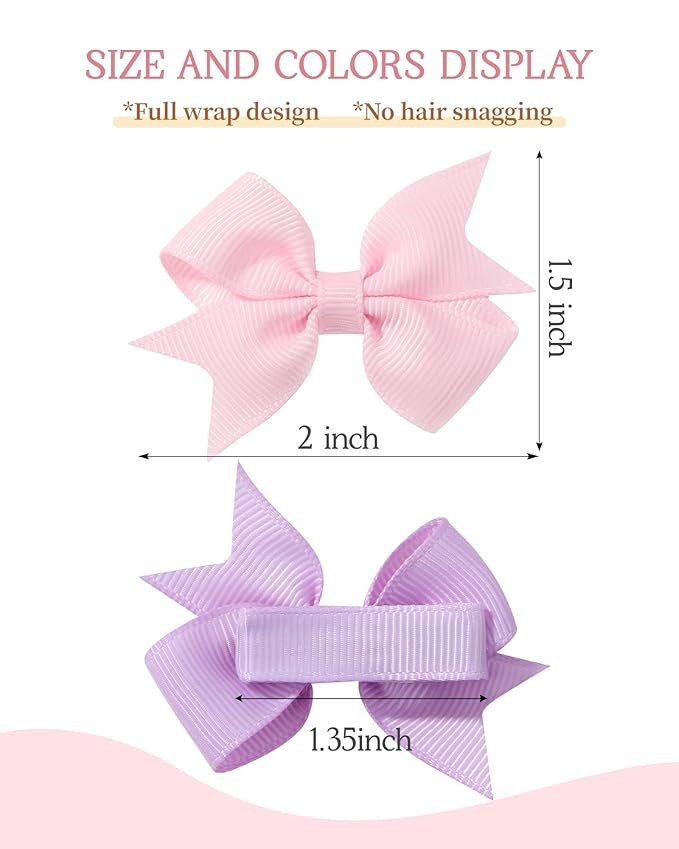 doboi 60PCS 2'' Baby Hair Clips Small Bows Fully Lined Grosgrain Boutique Solid Ribbon Mini Bows for Girls Teens Infants Kids Toddlers Newborn