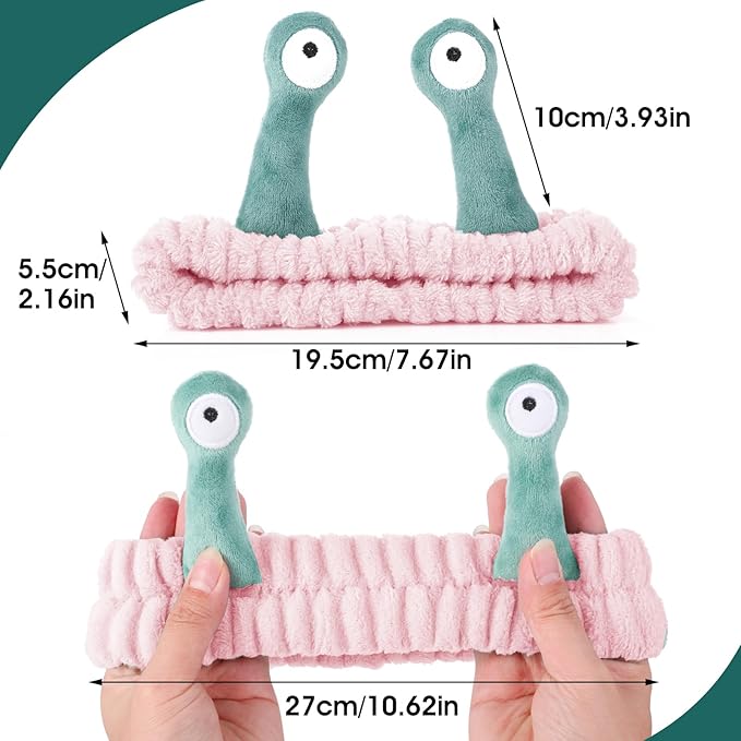 Face Wash Headband, Palm and Snail Spa Hair Bands Makeup Headbands Women Cartoon Cute Coral Fleece Elastic Headband Creative Hair Accessories for Washing Face Shower Sports (Pink and Green)