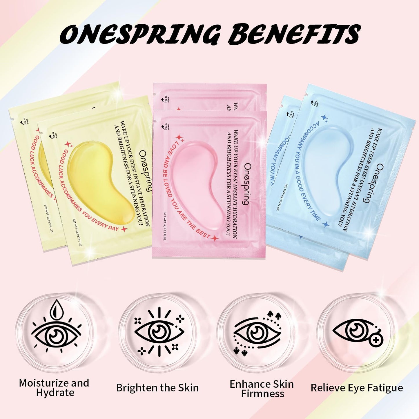 Onespring Eye Masks (24 Pairs) - Gift for Her - Caffeine, 24K Gold and Retinol Under Eye Patches for Puffy Eyes, Dark Circles & Fine Lines, Bachelorette Party Favors, Birthday, Bridesmaid Gift