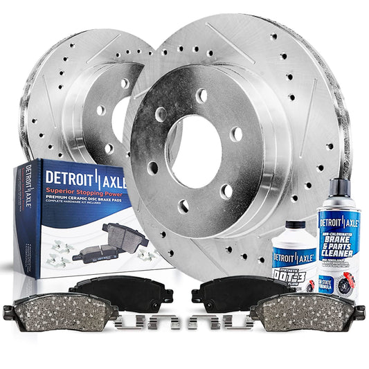 Detroit Axle - Rear Brake Kit for 1999-2006 Chevy GMC Sierra Silverado 1500, 00-01 Tahoe Yukon, 03-05 Astro Safari Replacement Drilled Slotted Disc Brake Rotors Ceramic Brakes Pads: 12.78" inch Rotor