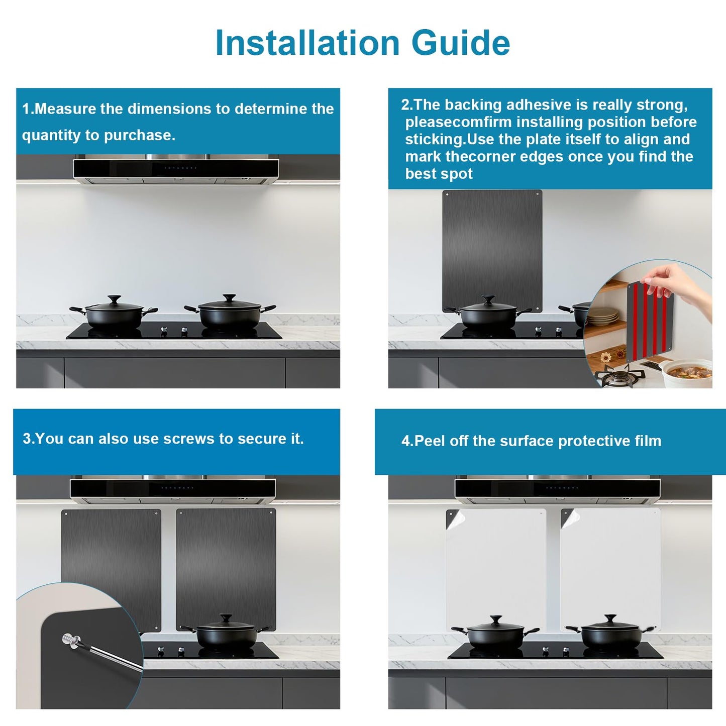 Stainless Steel Stove Backsplash Wall Guard - Heat Resistant Splatter Shield for Kitchen Wall, Oil-Proof for Gas/Electric Stoves, Easy Install with Pre-Drilled Holes (Brushed Black, 12"x16")