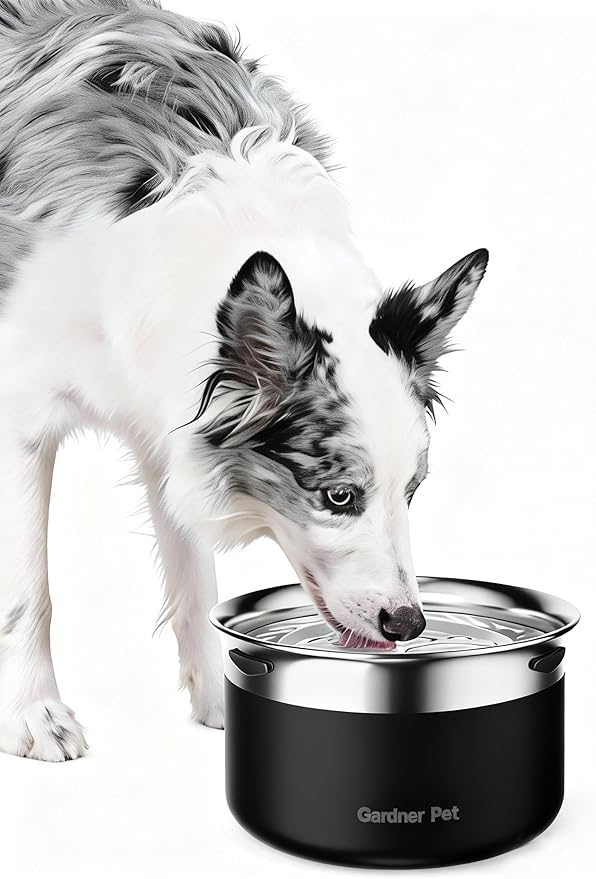 Gardner Pet Dog Bowls 1 Gallon (3.85L) Stainless Steel No Spill Water Bowl, Slow Water Feeder Metal Dog Bowls, Spill Proof Water Dispenser for Large Dogs, Promotes Healthy Hydration(Black)