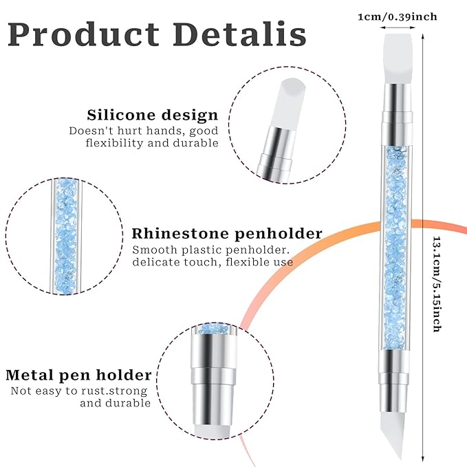 Sliverdew 10 Pcs Nail Art Sculpture Pen Dual Tipped Silicone Nail Tools Nail Art Acrylic Pen Silicone Brushes for Resin Nail Art Tools for Design Nail Foil Carving Drawing Effect Shaping Drawing
